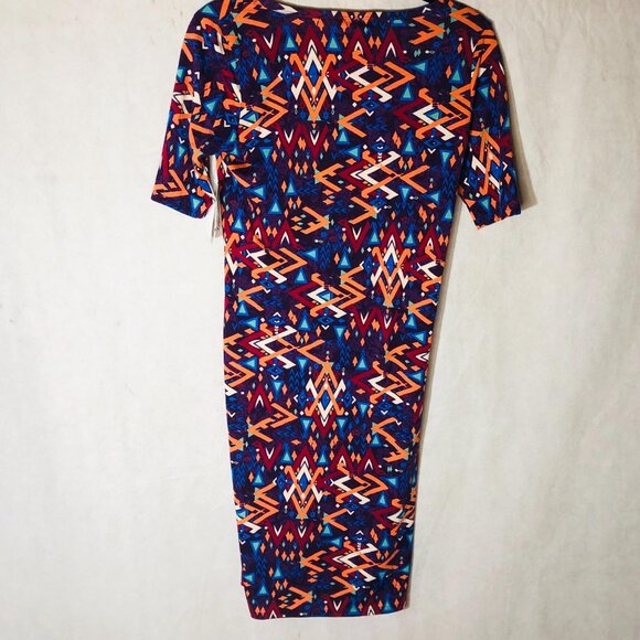 lularoe Julia dress short sleeve geometric blue orange red size s READ new - Picture 7 of 10